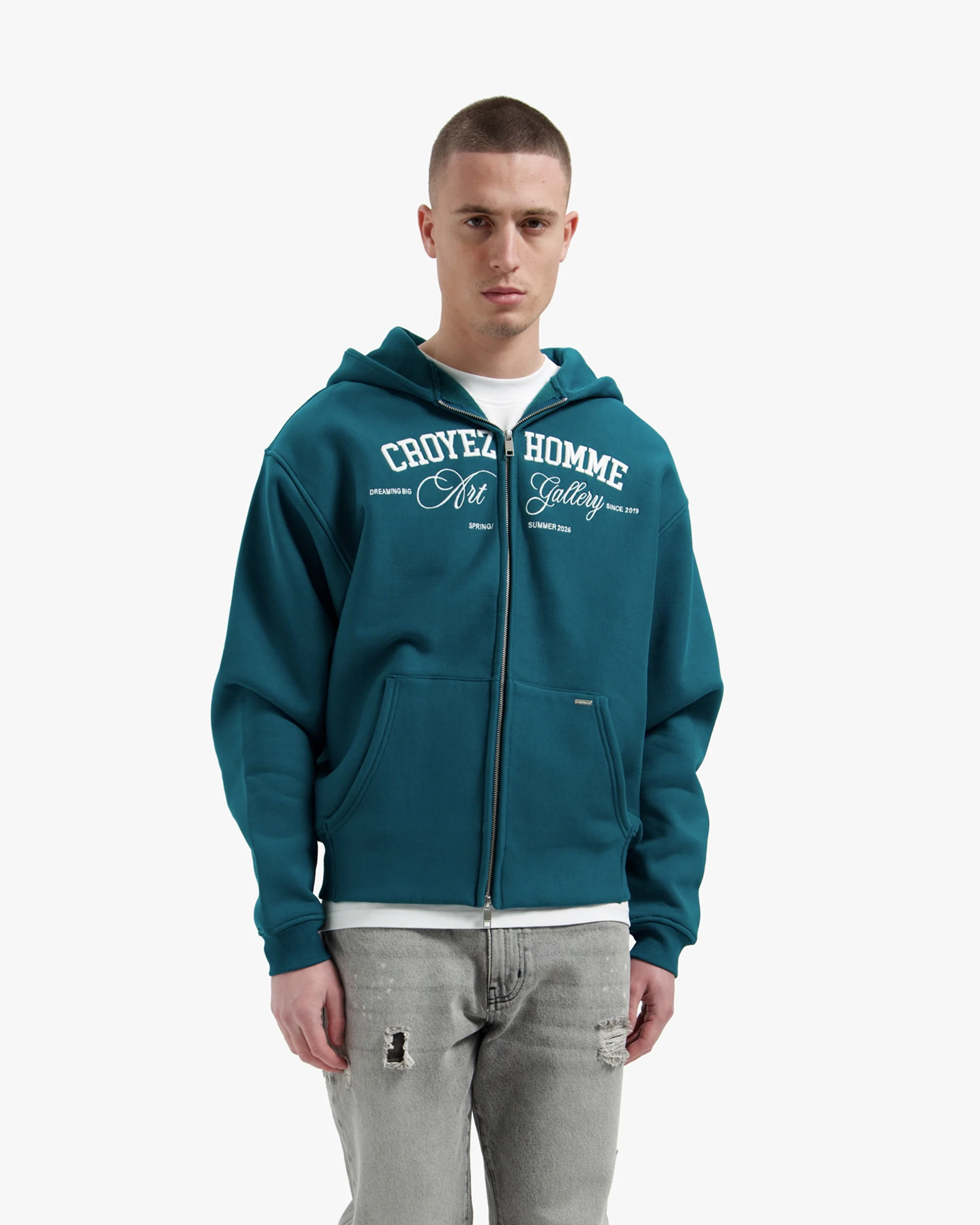 Croyez Art Gallery Zip Hoodie | Dark Teal - Image 3