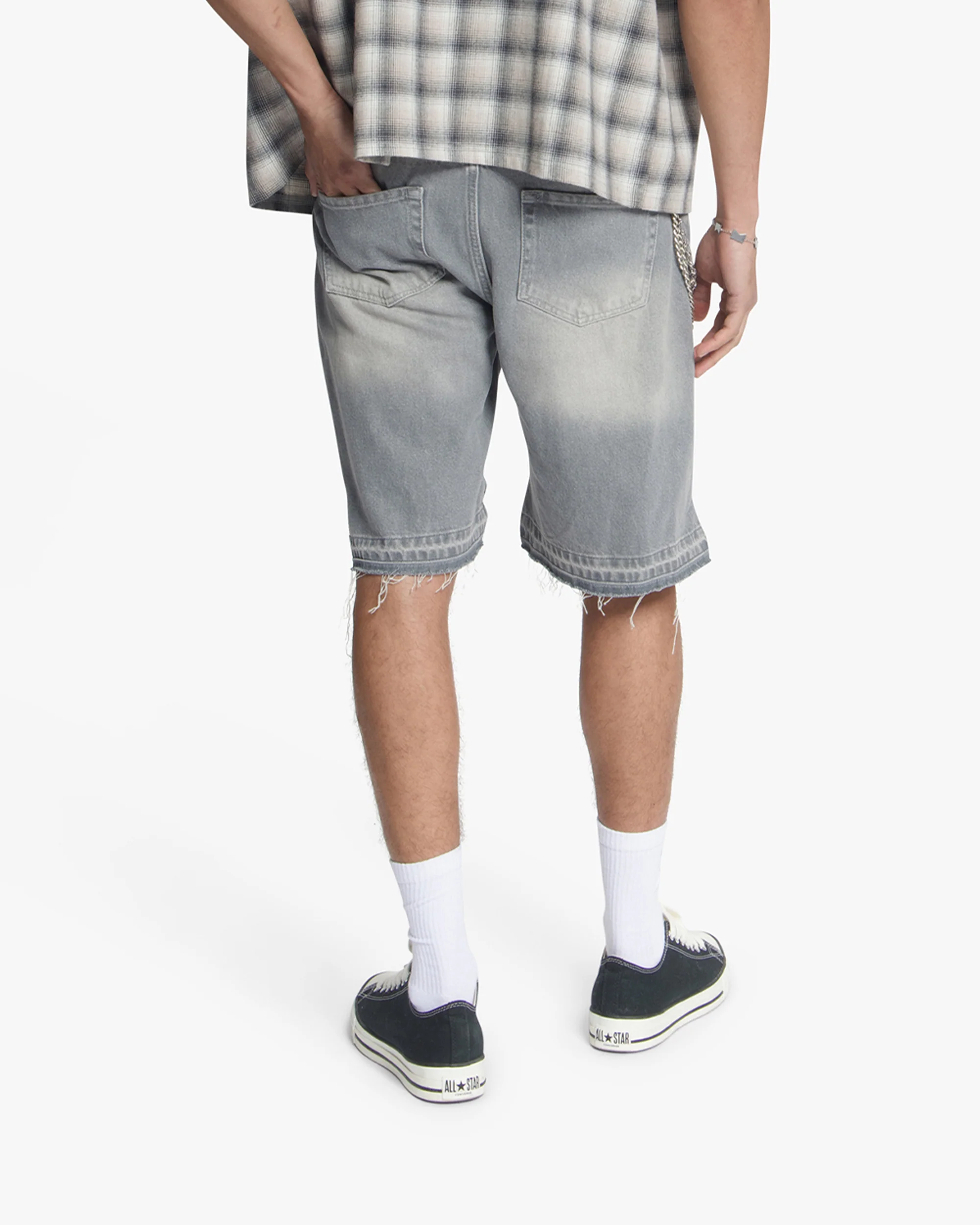 Croyez CD2 Stepped Hem Shorts | Light Grey - Image 4