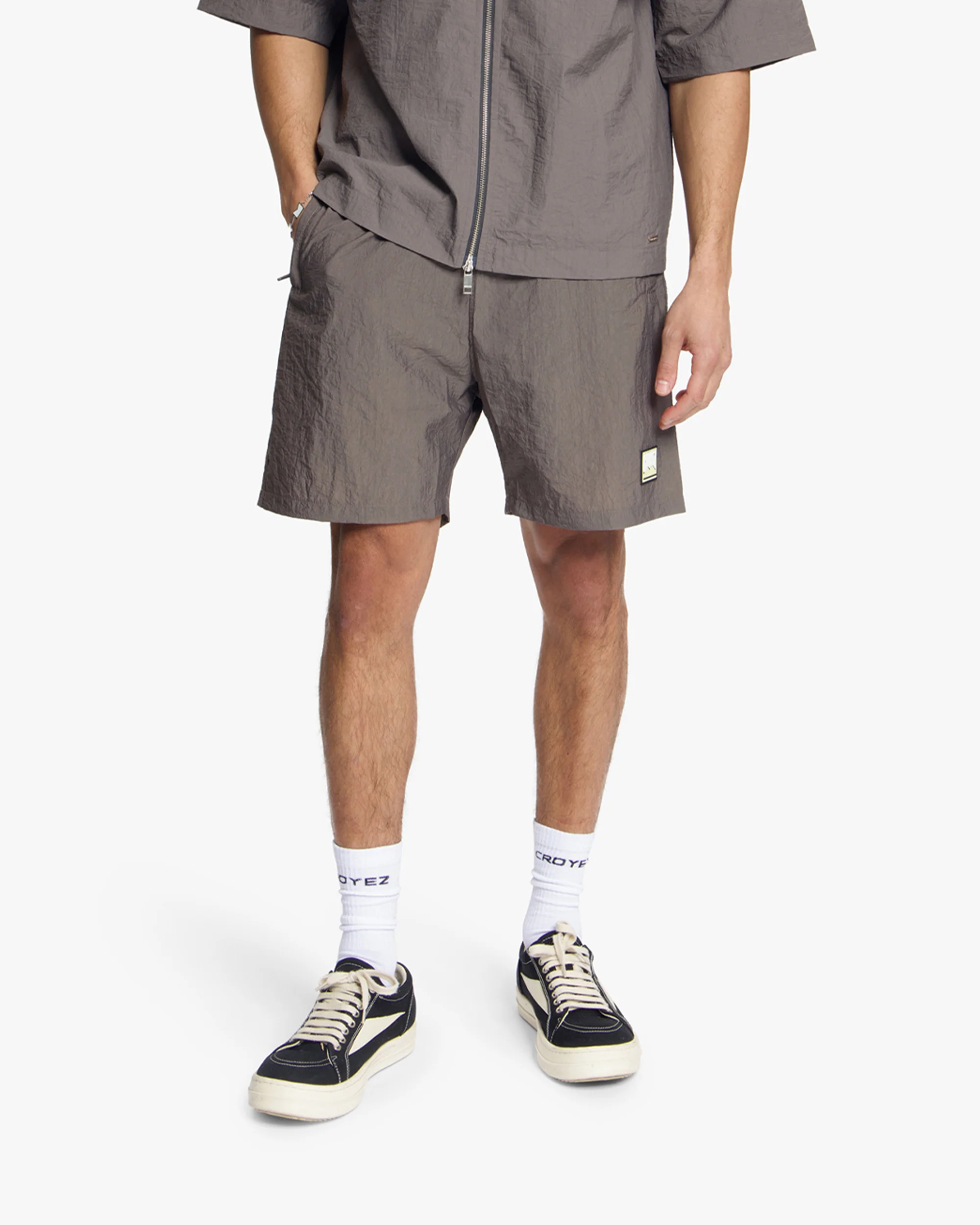 Croyez Crinkle Patch Shorts | Washed Brown - Image 3