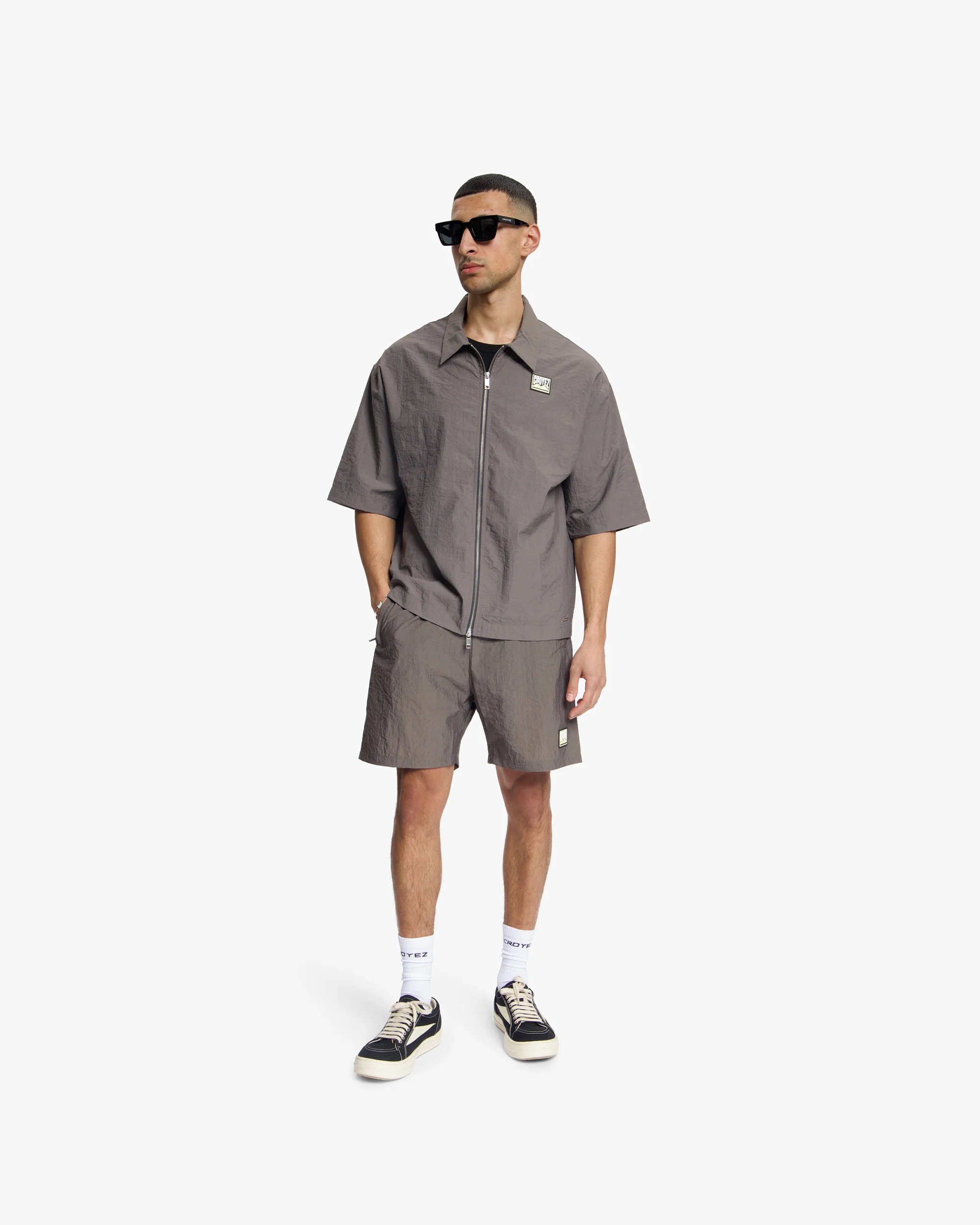 Croyez Crinkle Patch Shorts | Washed Brown - Image 5