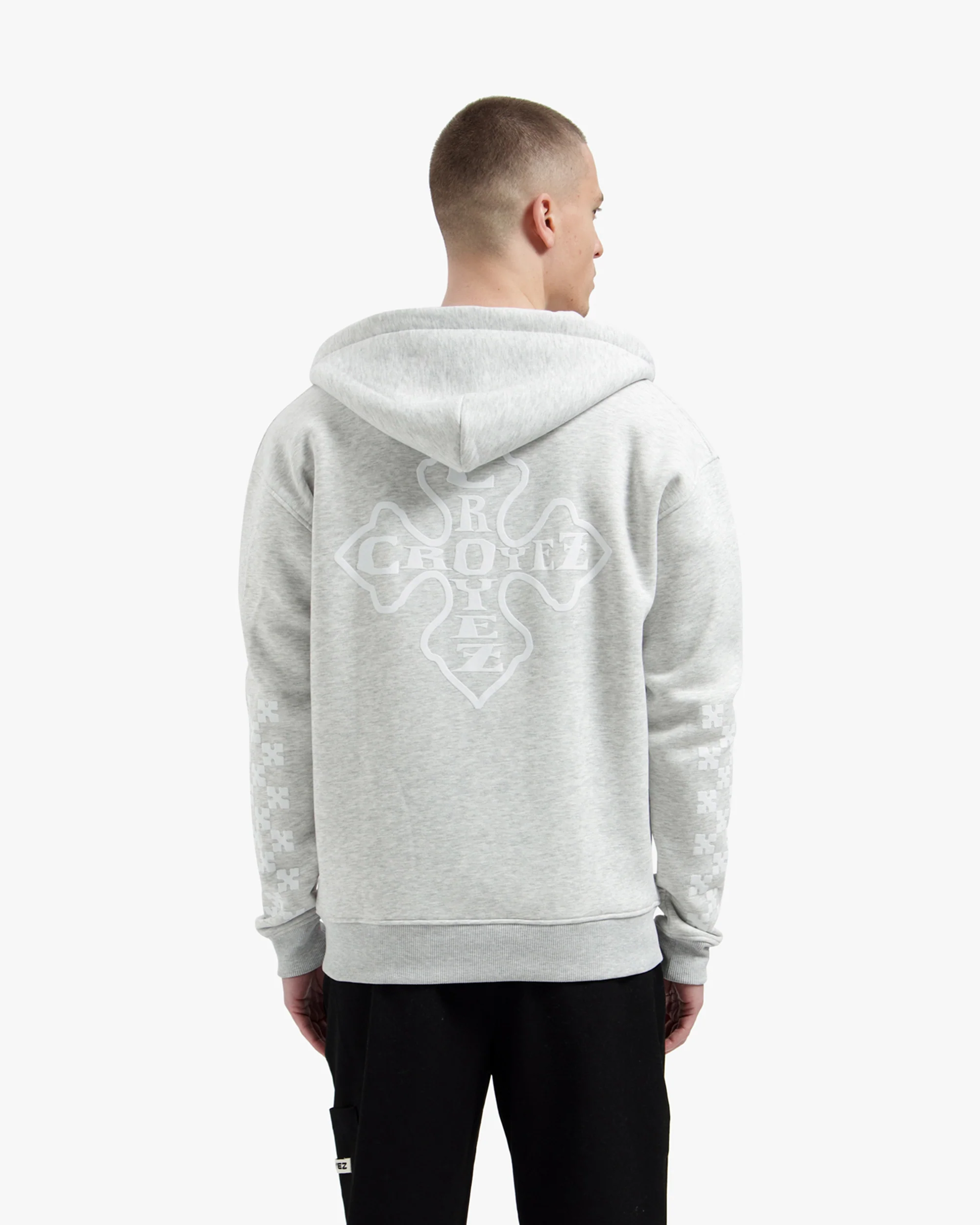 Croyez Cross Zip Hoodie | Grey Melange - Image 4
