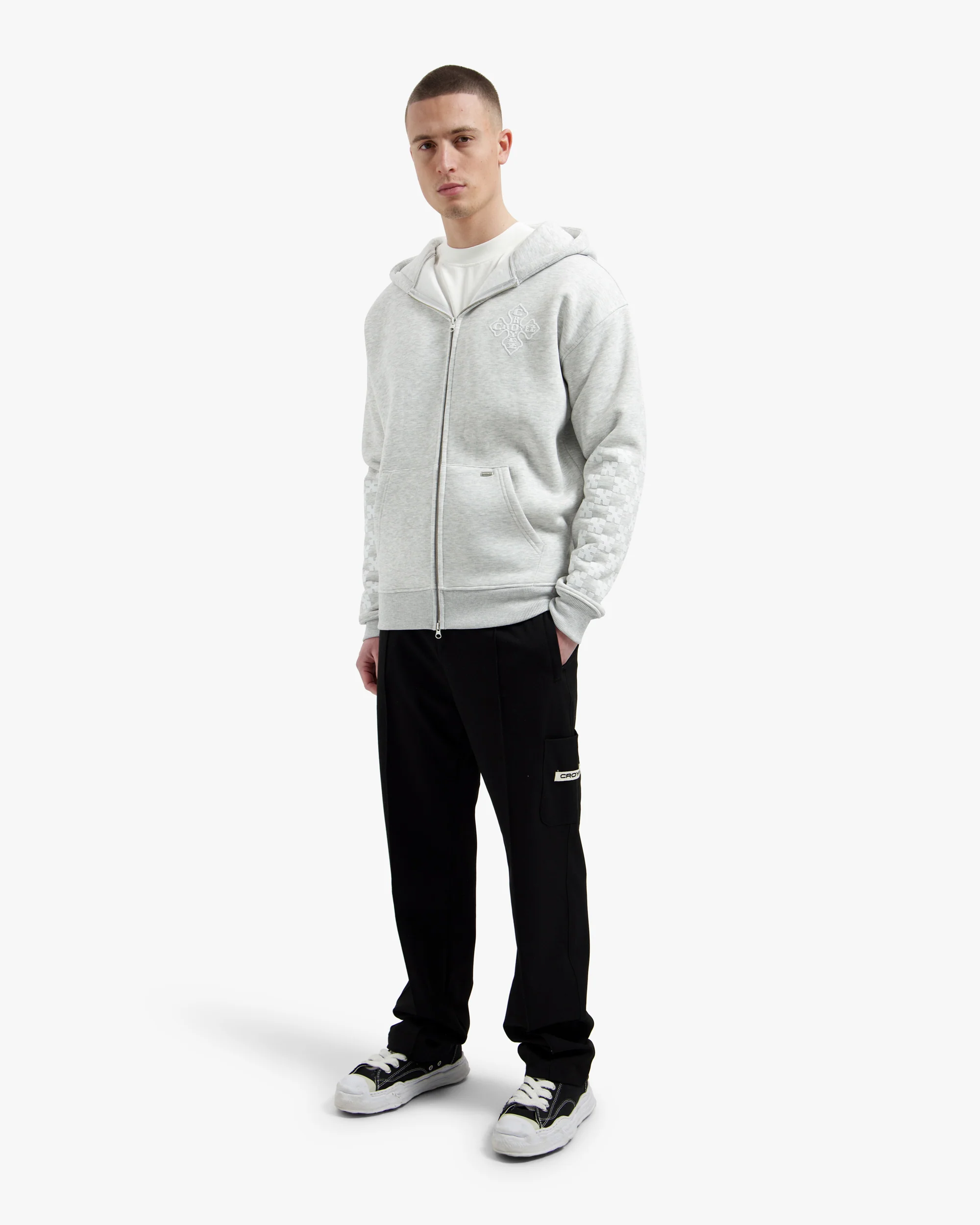 Croyez Cross Zip Hoodie | Grey Melange - Image 5