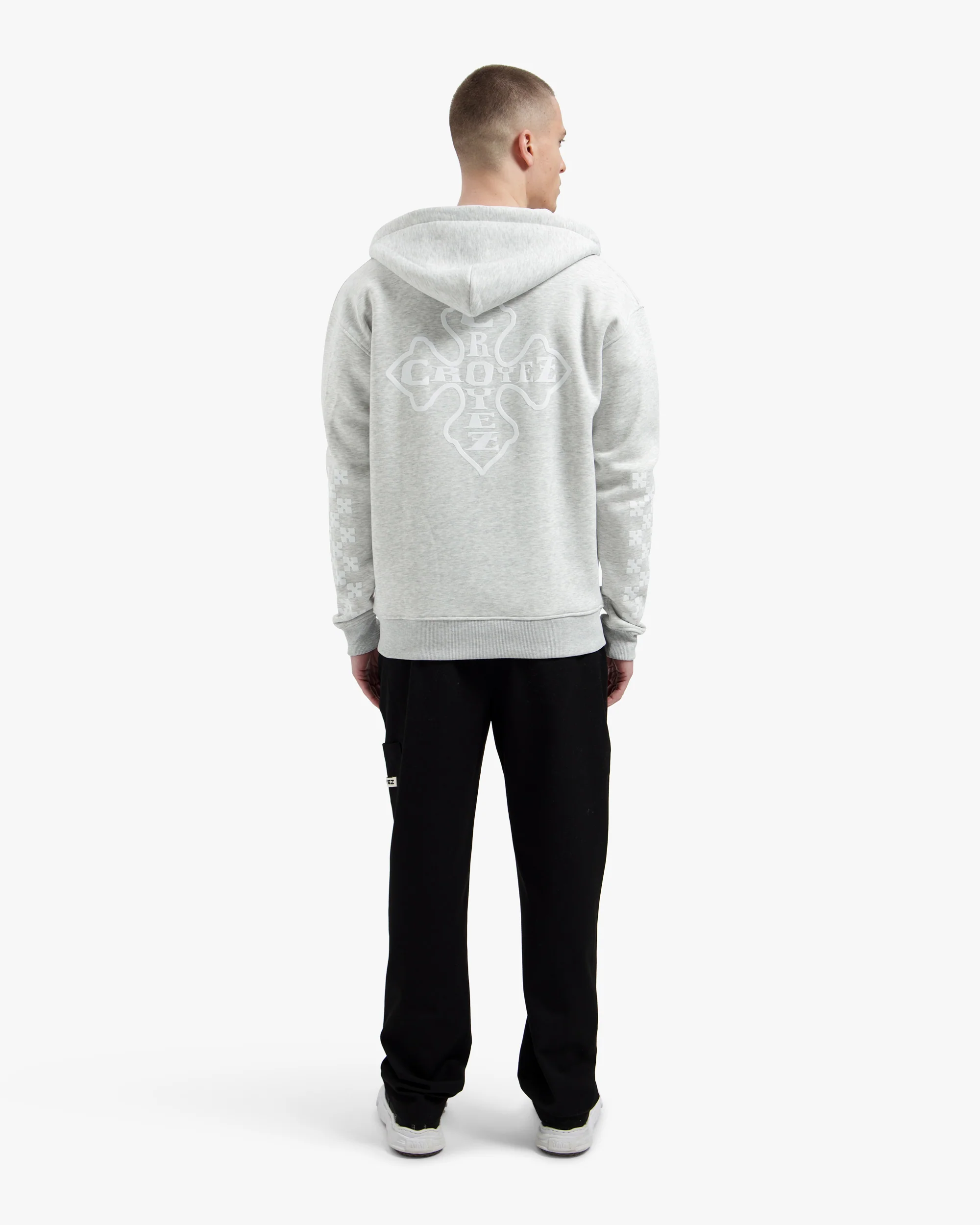 Croyez Cross Zip Hoodie | Grey Melange - Image 6