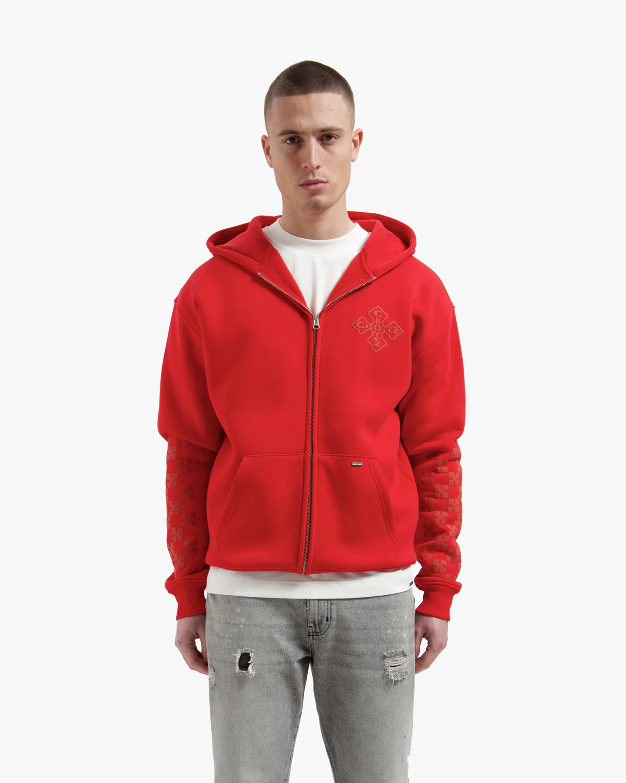 Croyez Cross Zip Hoodie | Red - Image 3