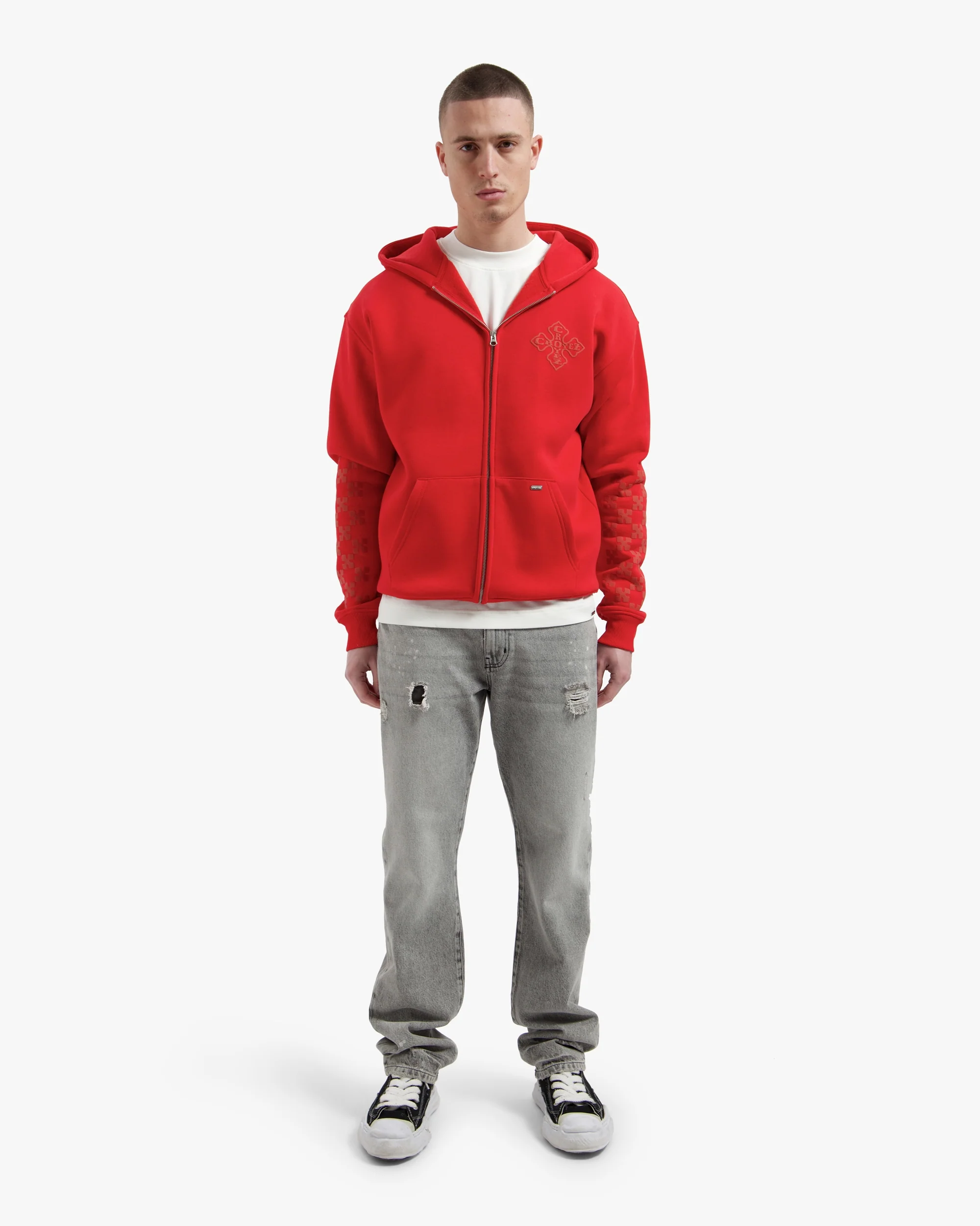 Croyez Cross Zip Hoodie | Red - Image 5