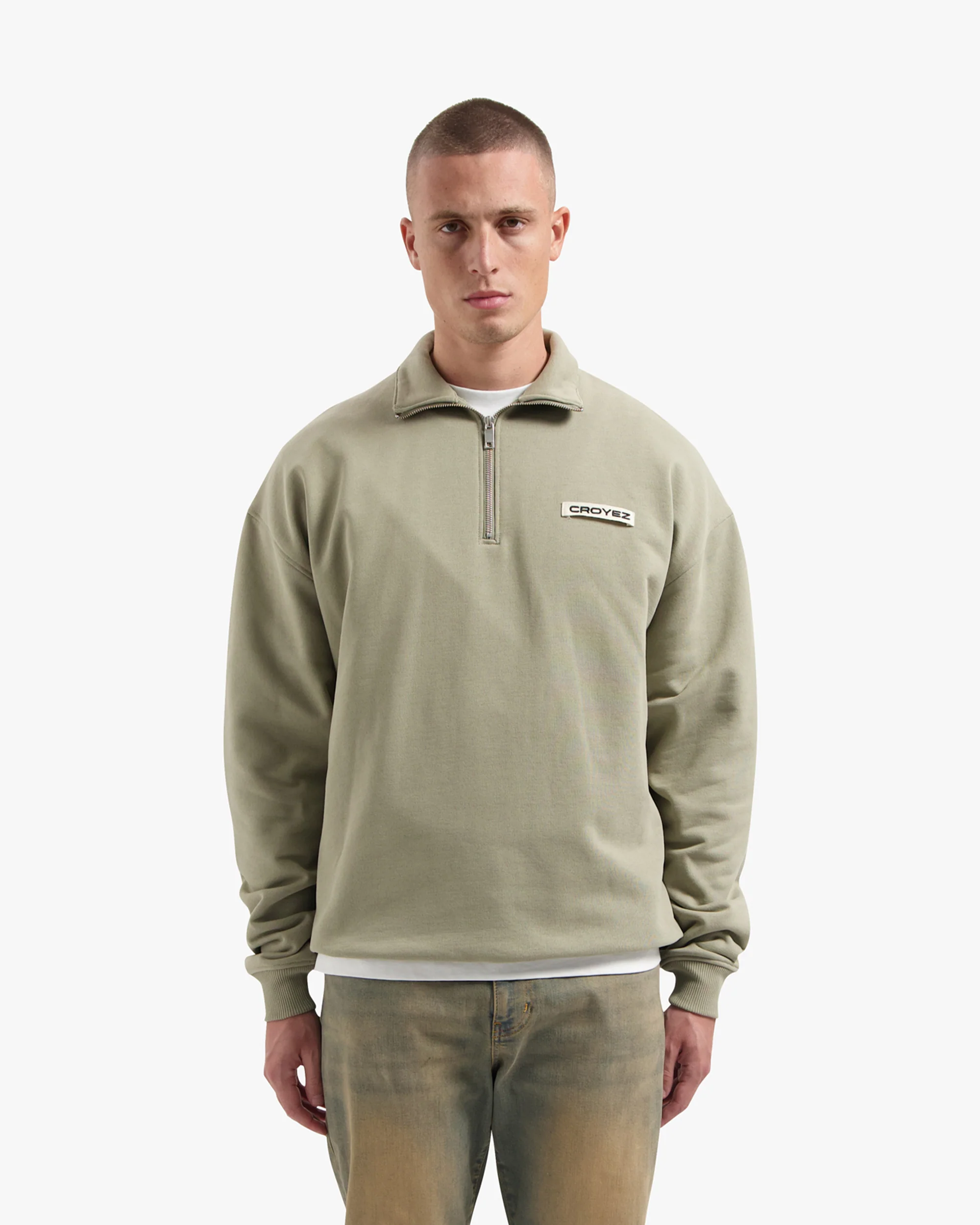 CROYEZ ETIQUETTE HALF-ZIP SWEATER | DUSTY OLIVE - Image 3