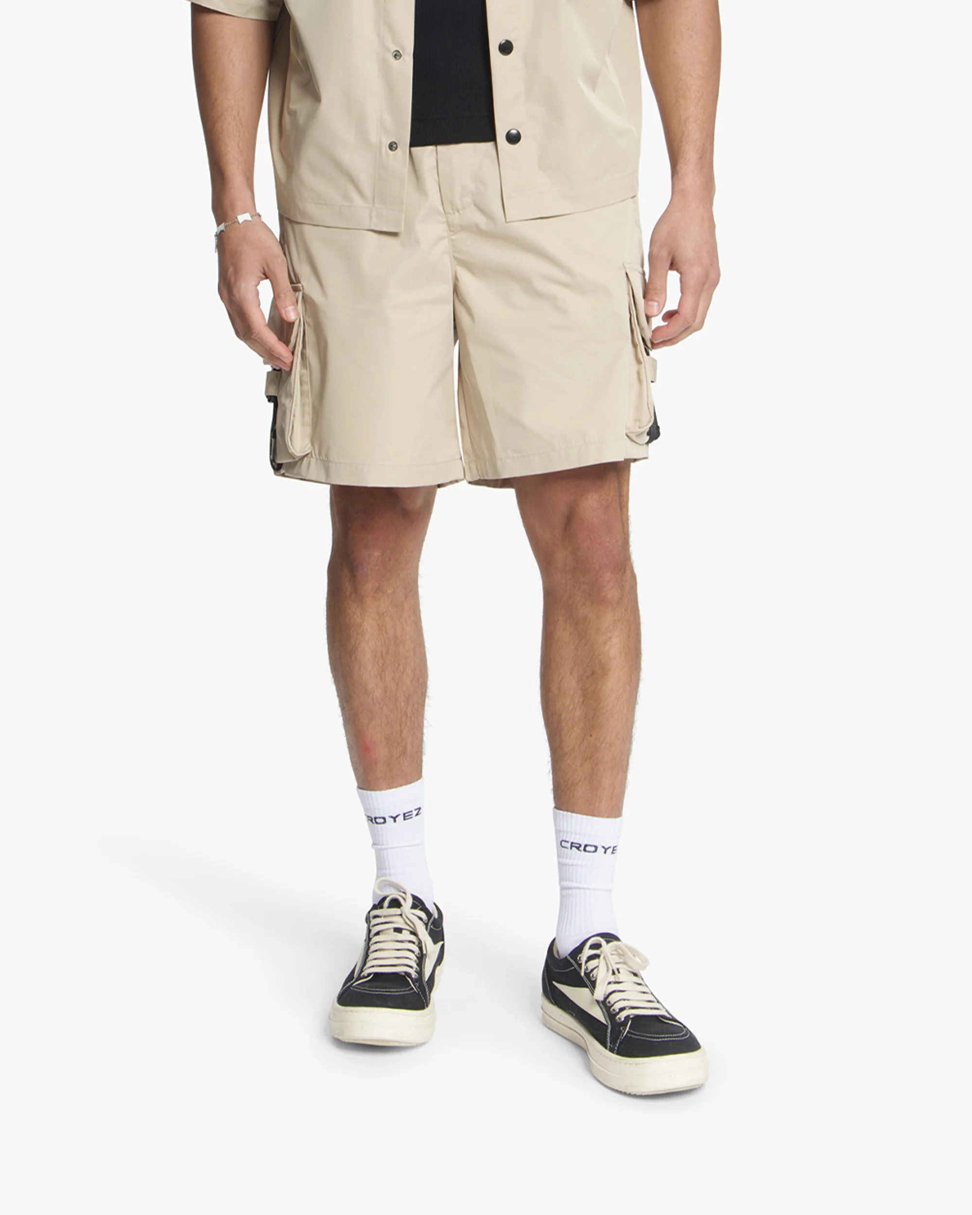 Croyez Etiquette Nylon Shorts | Beige - Image 3