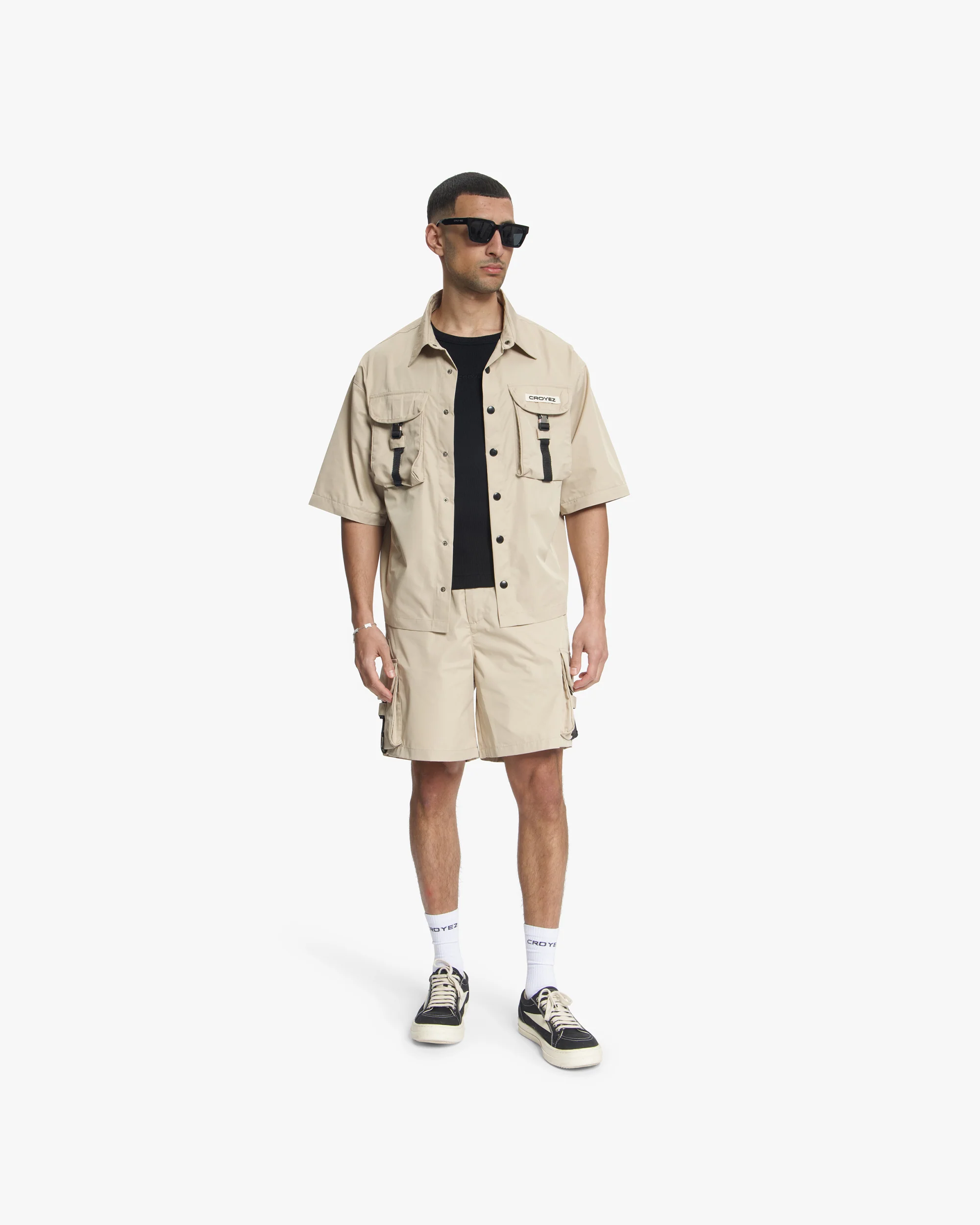 Croyez Etiquette Nylon Shorts | Beige - Image 5