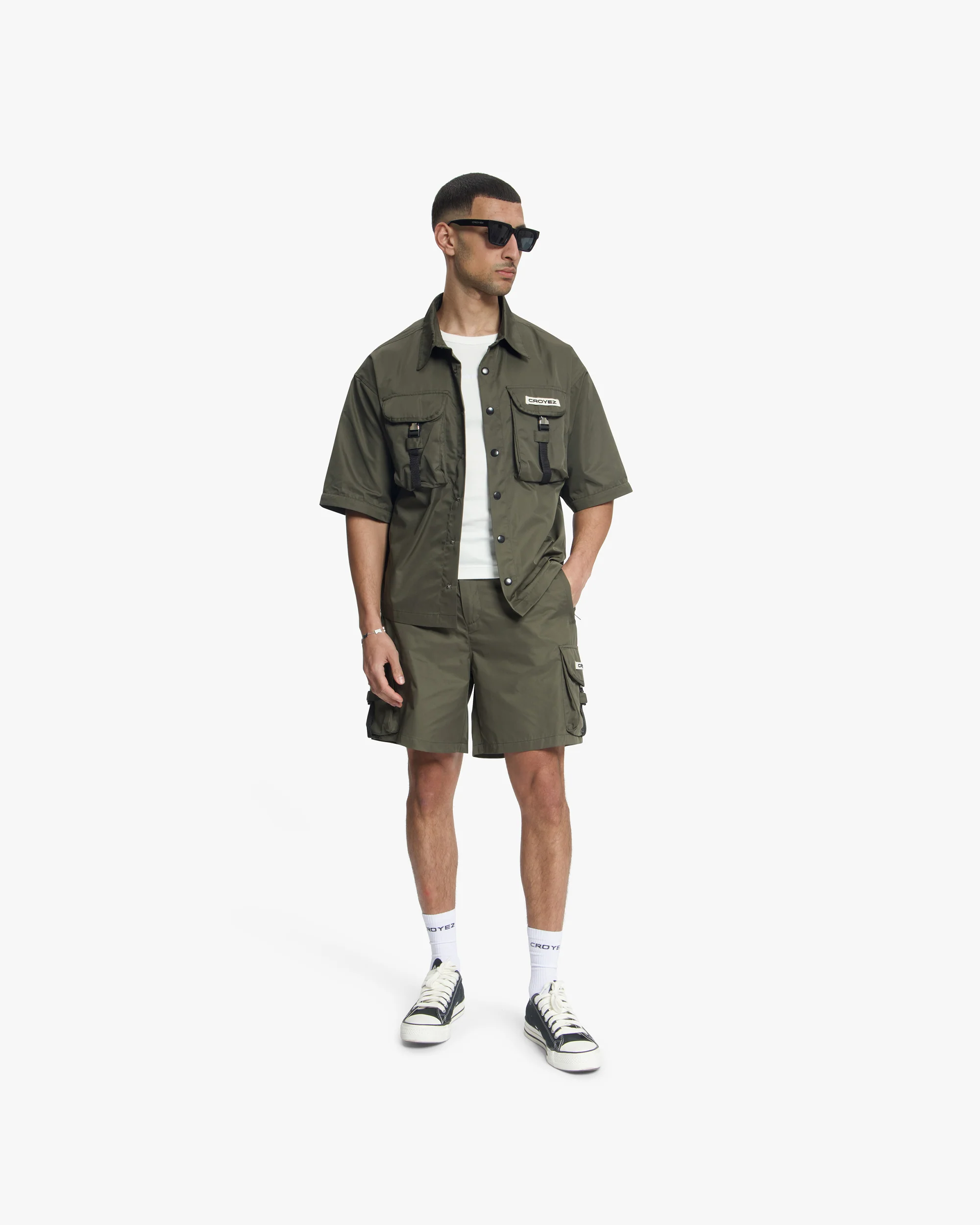 Croyez Etiquette Nylon Shorts | Dusty Olive - Image 5