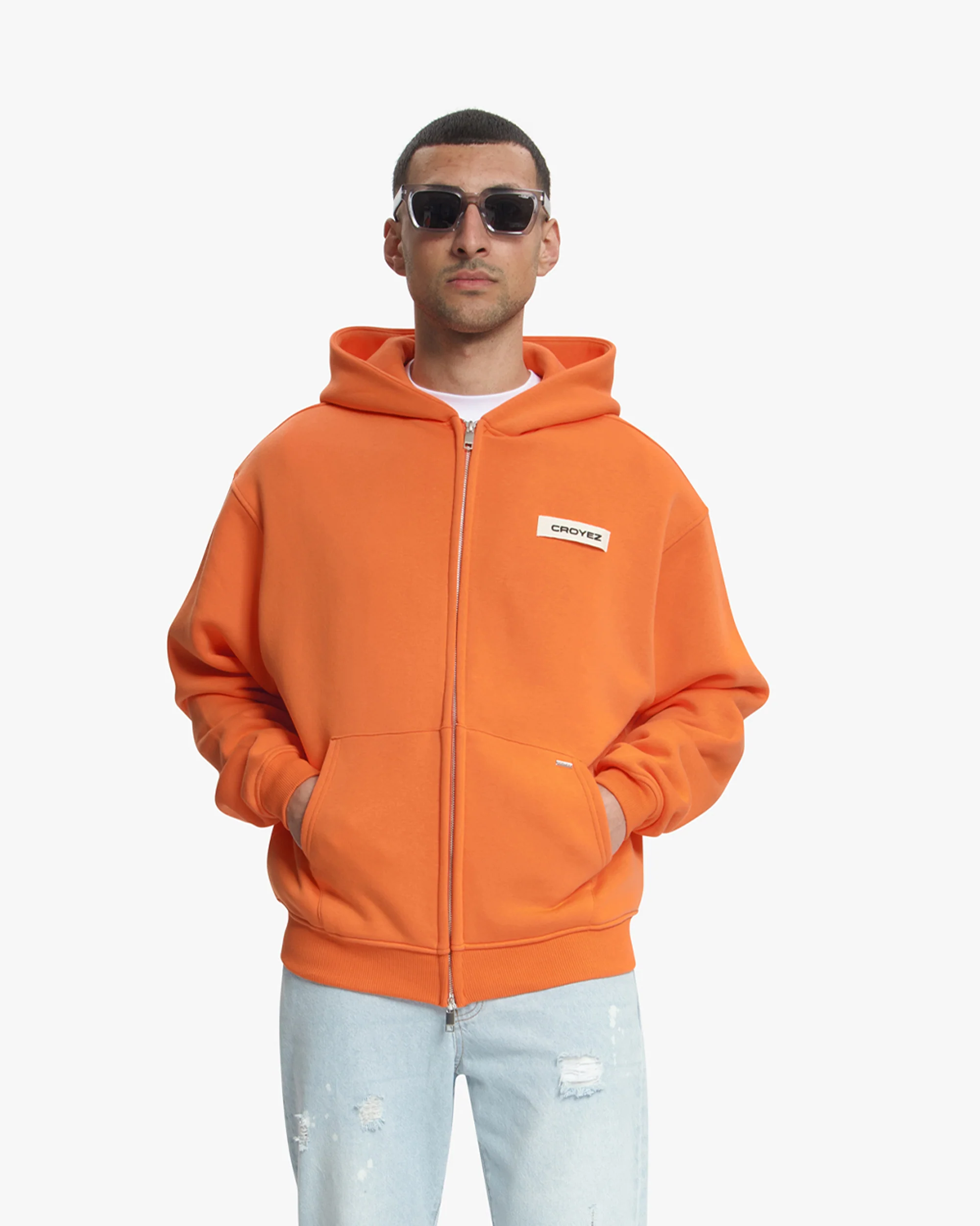 Croyez Etiquette Zip Hoodie | Orange - Image 3