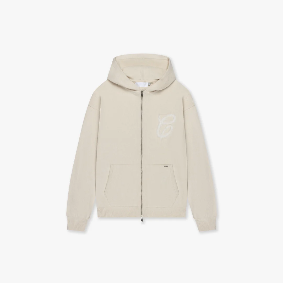 CROYEZ FLUFFY ESSENCE KNIT ZIP-HOODIE | CREAM