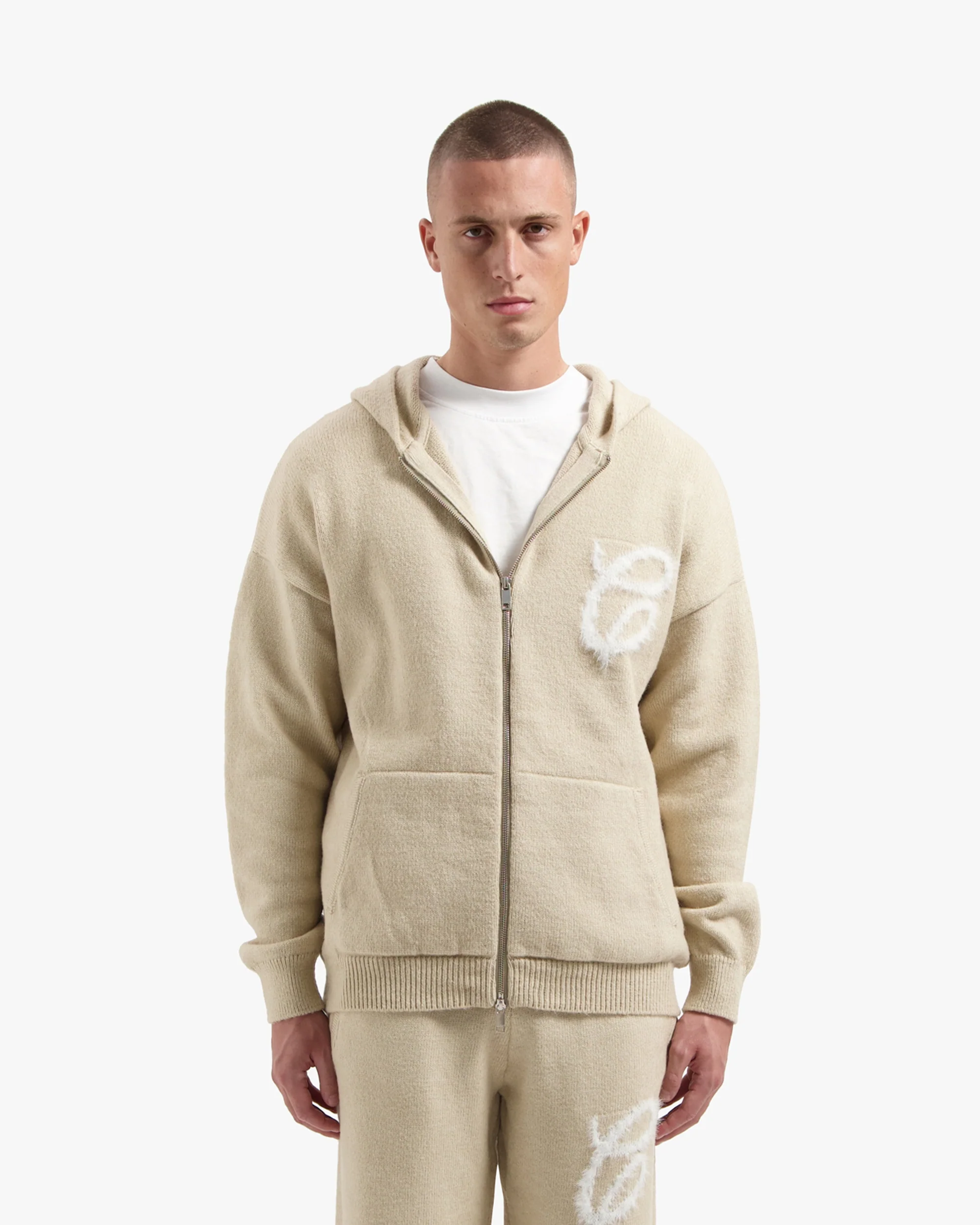 CROYEZ FLUFFY ESSENCE KNIT ZIP-HOODIE | SAND - Image 3