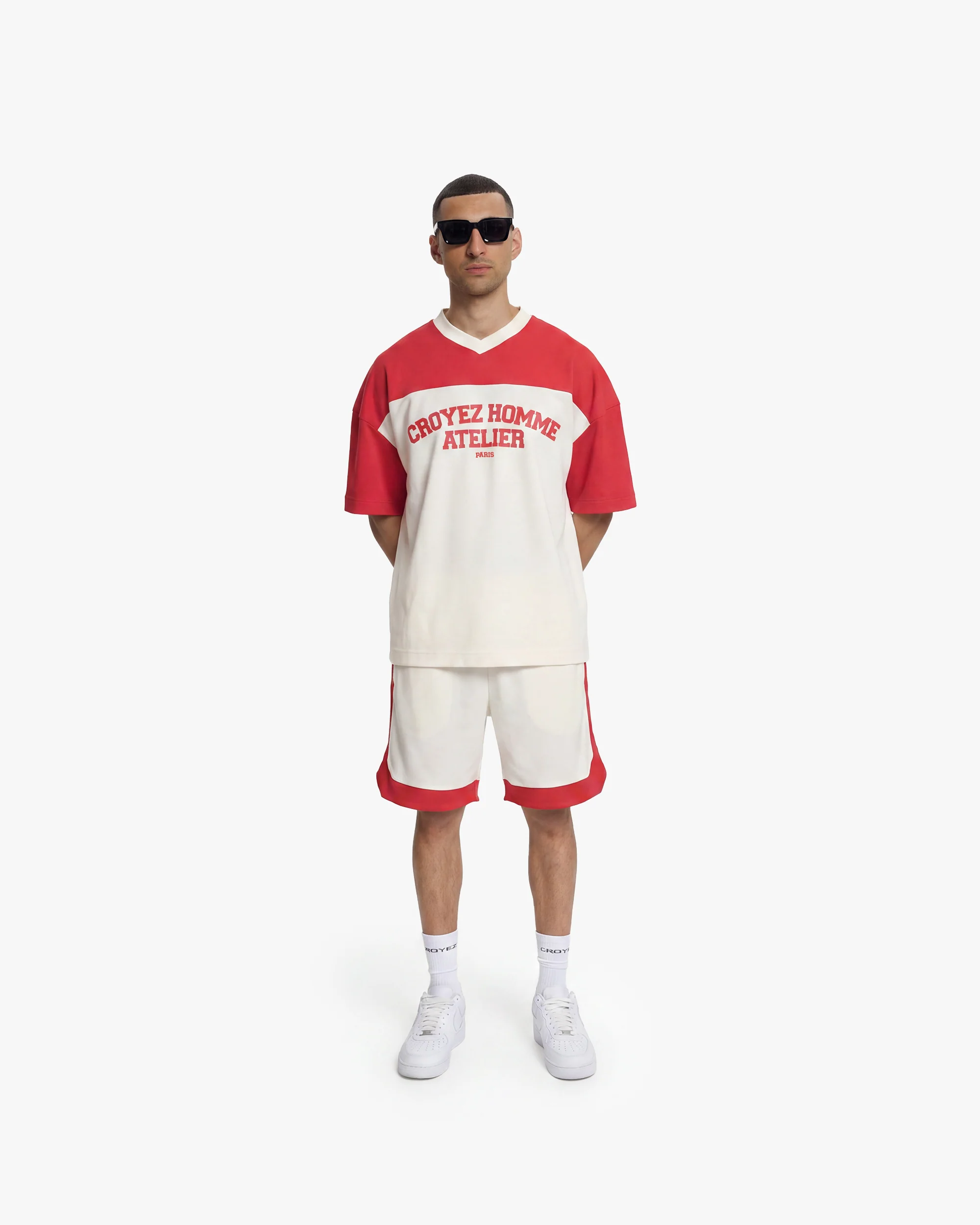 Croyez Jersey Sport Shorts | Off-White/Red - Image 5