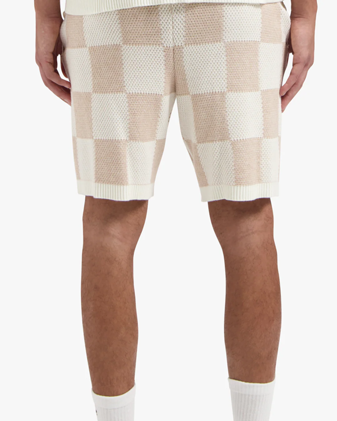 CROYEZ KNITTED CHECKERBOARD SHORTS | OFF-WHITE/BEIGE - Image 4