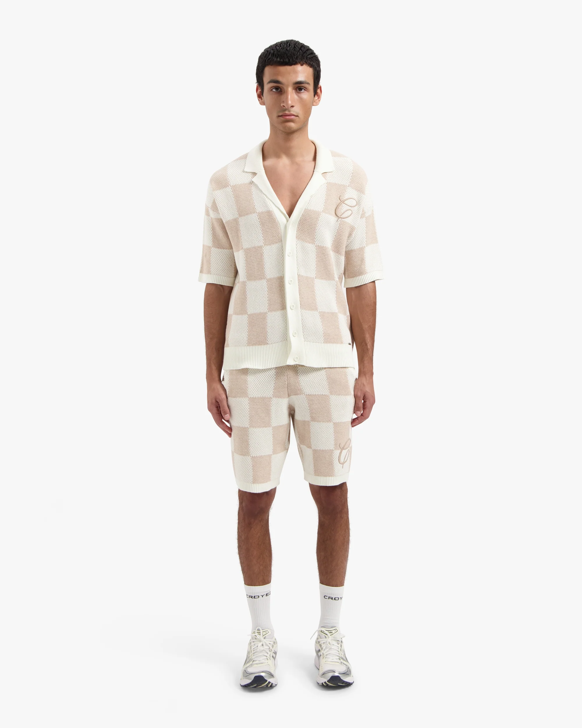 CROYEZ KNITTED CHECKERBOARD SHORTS | OFF-WHITE/BEIGE - Image 5