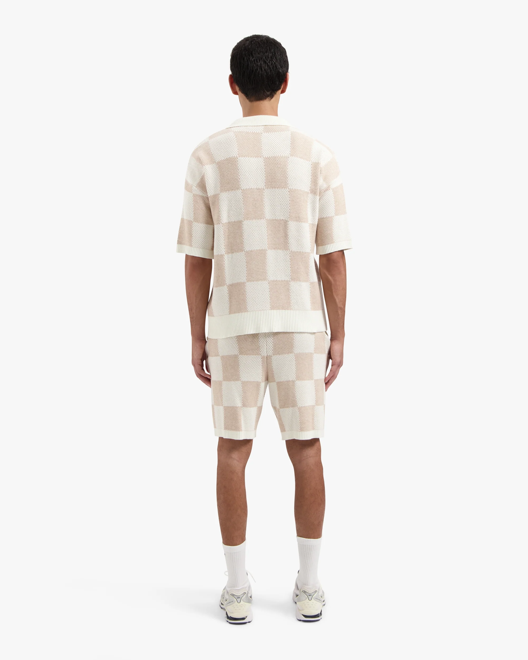 CROYEZ KNITTED CHECKERBOARD SHORTS | OFF-WHITE/BEIGE - Image 6