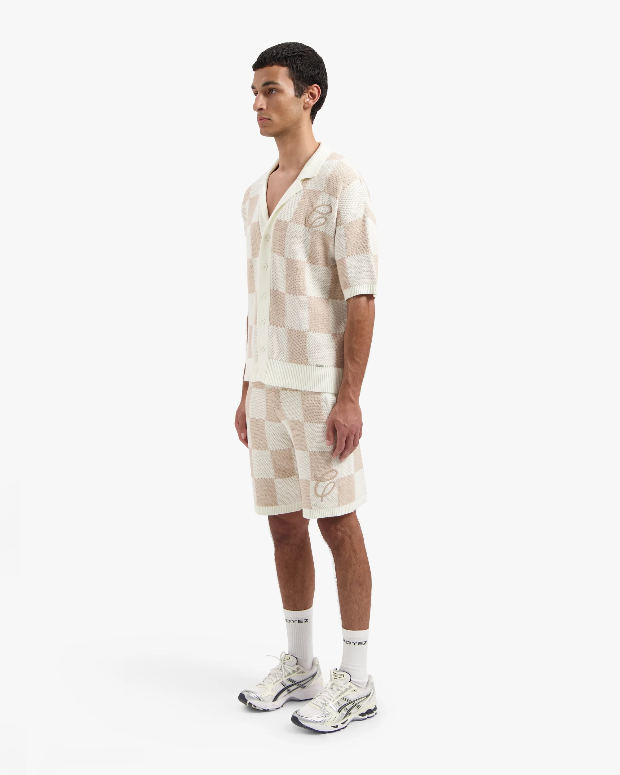 CROYEZ KNITTED CHECKERBOARD SHORTS | OFF-WHITE/BEIGE - Image 7
