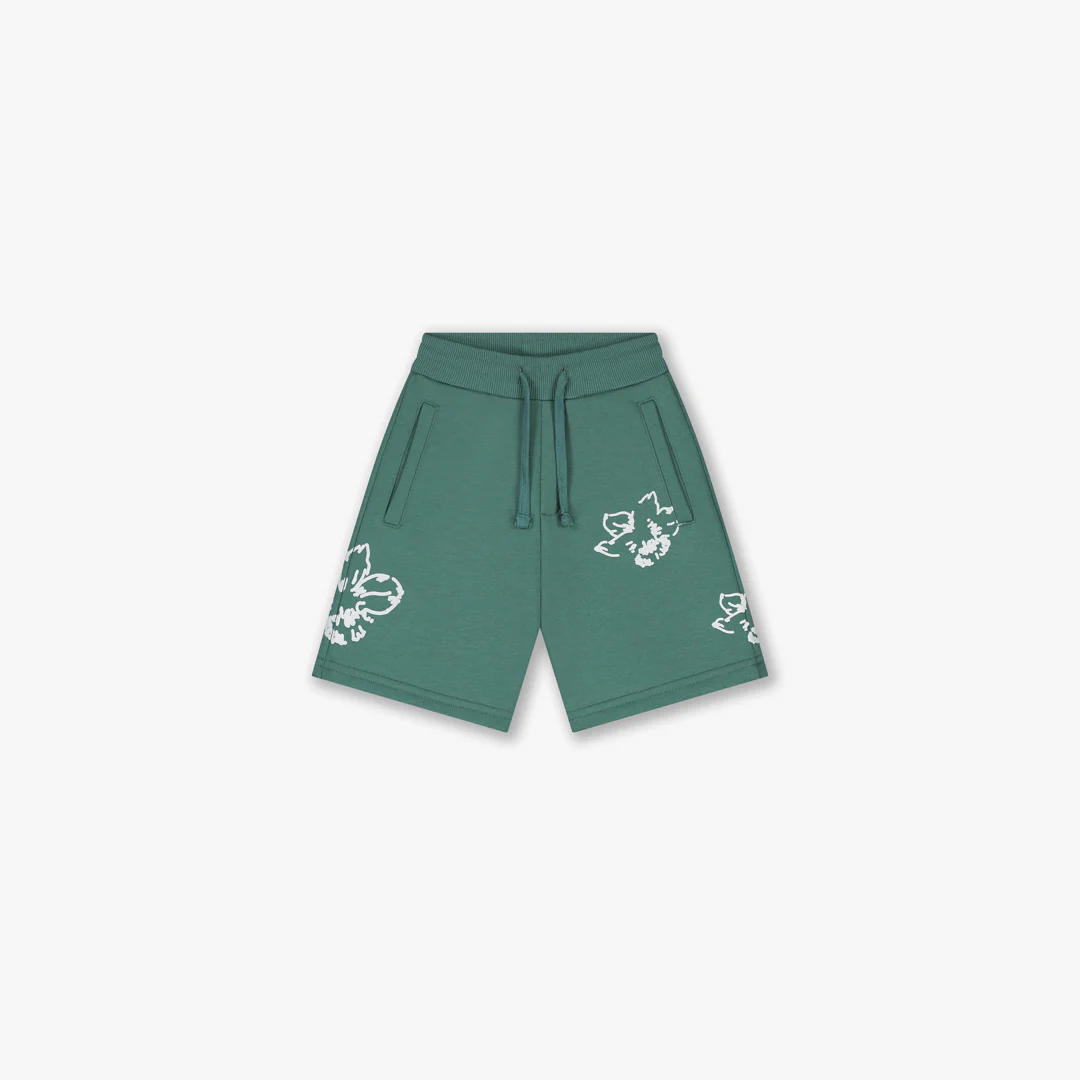 Croyez Mini Initial Flower Shorts | Green/Off-White