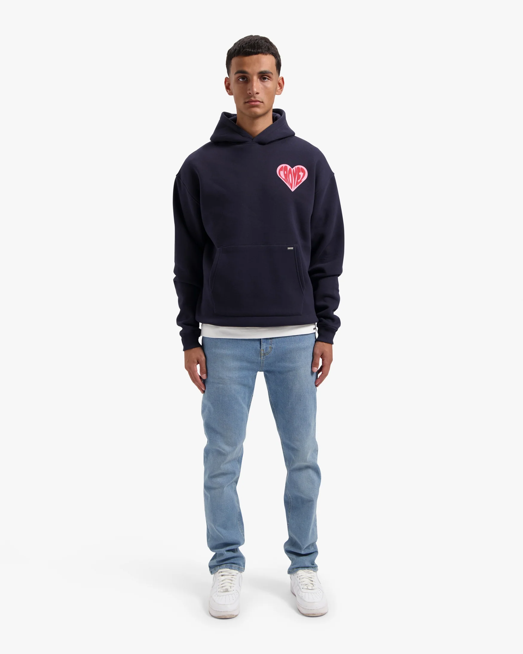 CROYEZ PUFFED HEART HOODIE | NAVY/RED - Image 7