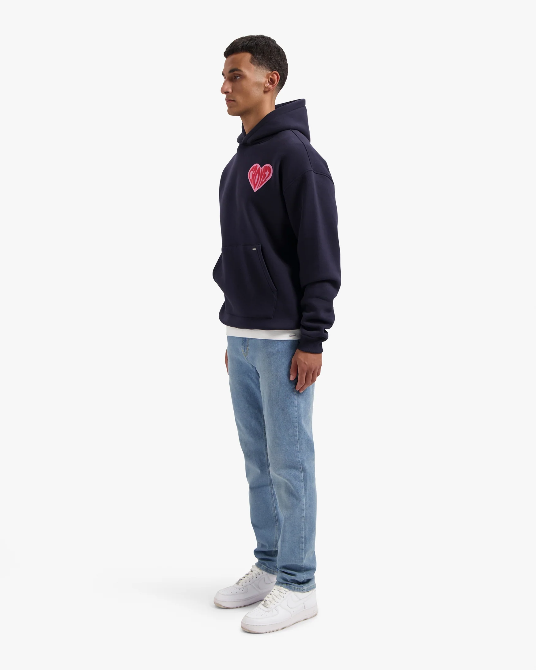 CROYEZ PUFFED HEART HOODIE | NAVY/RED - Image 9