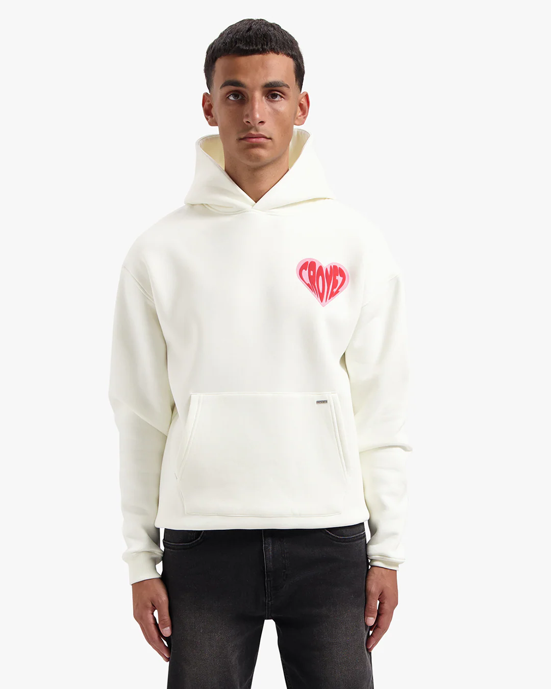 CROYEZ PUFFED HEART HOODIE | OFF-WHITE/RED - Image 3