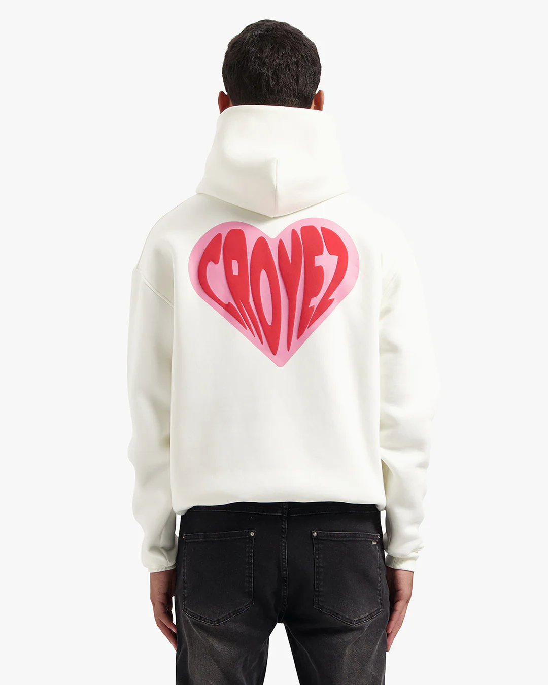 CROYEZ PUFFED HEART HOODIE | OFF-WHITE/RED - Image 4