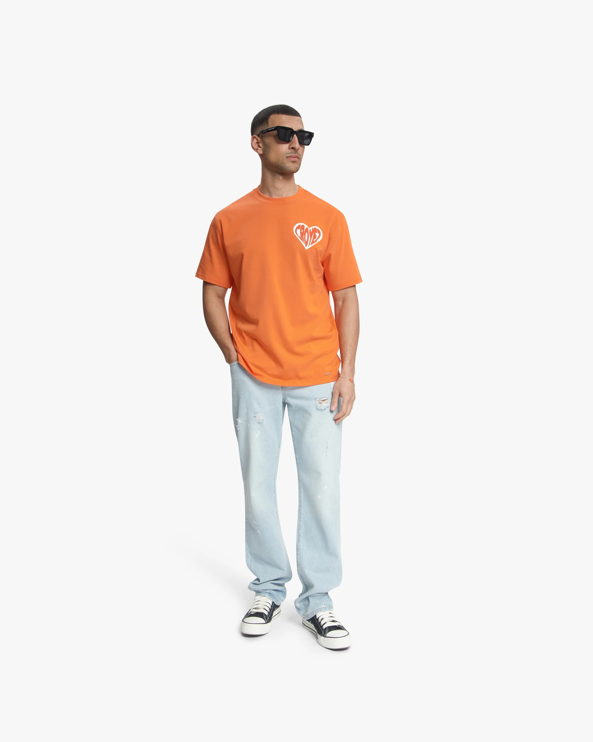Croyez Puffed Heart T-Shirt | Orange - Image 5