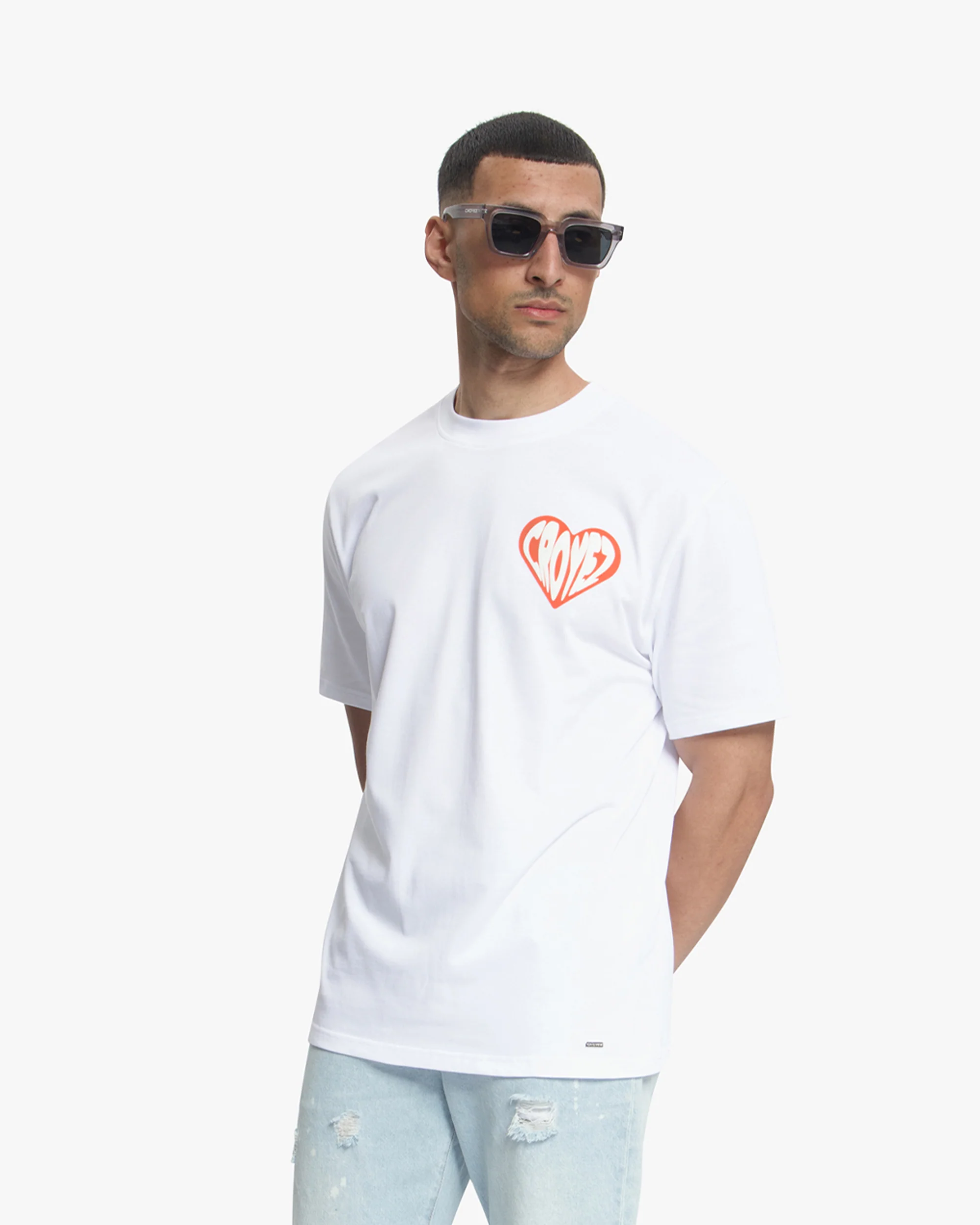 Croyez Puffed Heart T-Shirt | White/Orange - Image 3