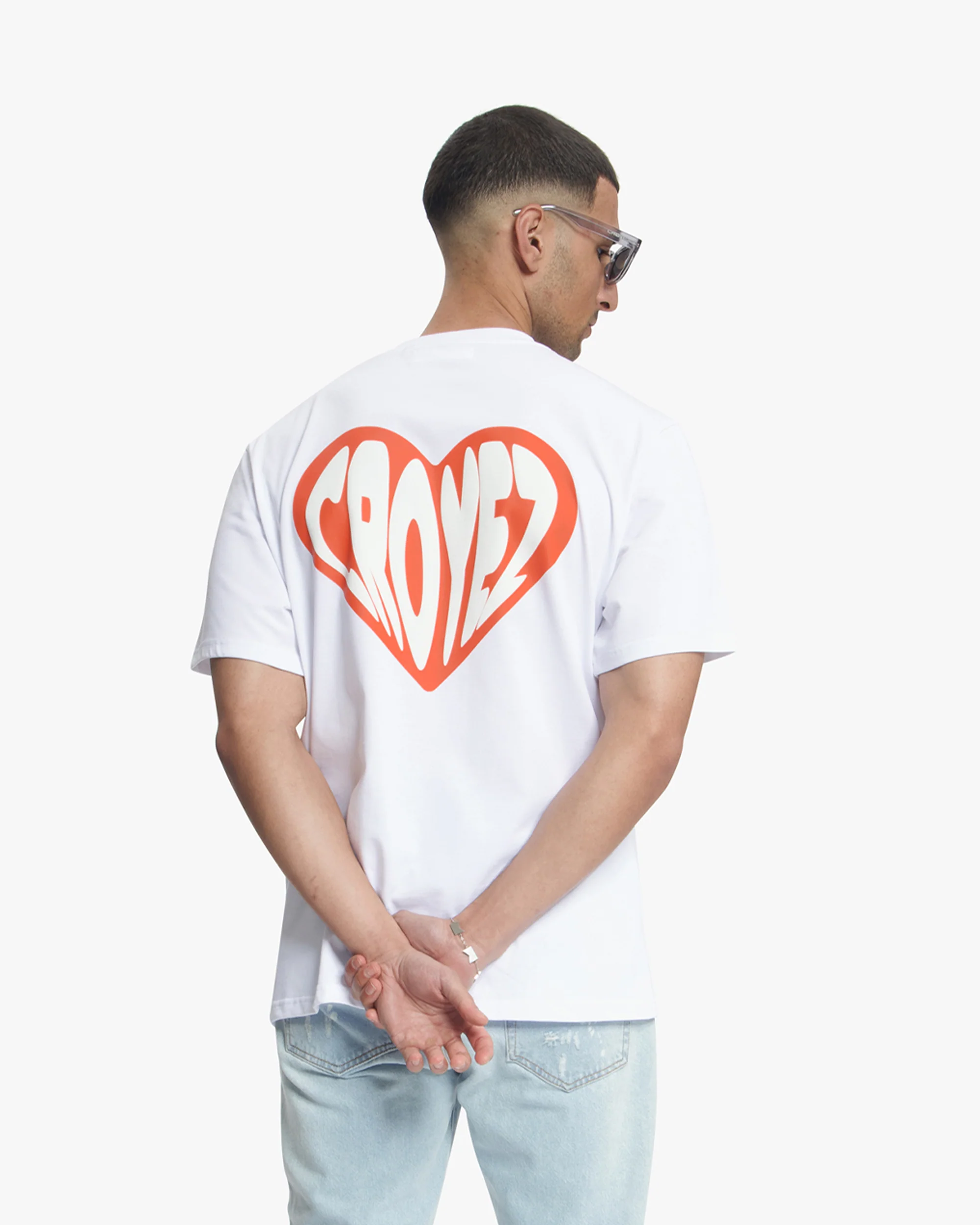 Croyez Puffed Heart T-Shirt | White/Orange - Image 4