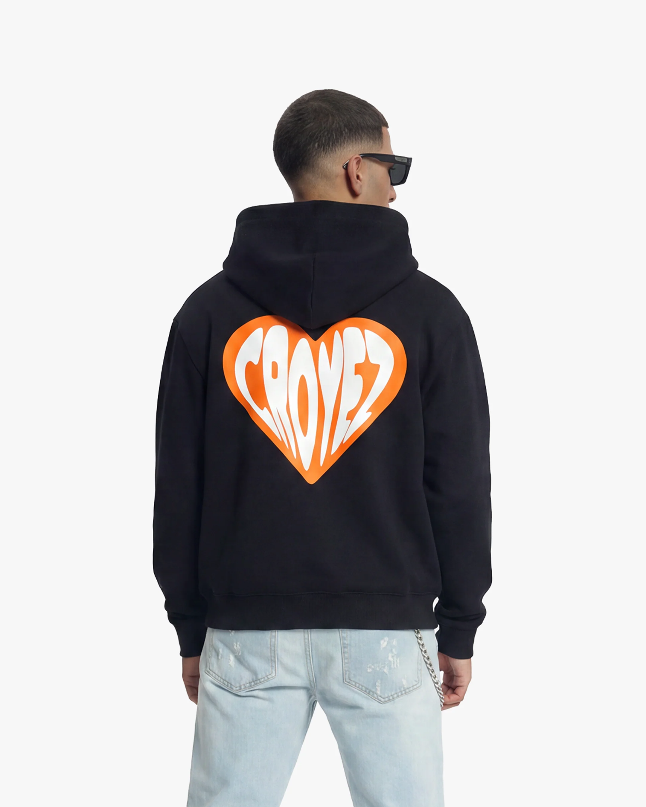 Croyez Puffed Heart Zip Hoodie | Black/Orange - Image 4