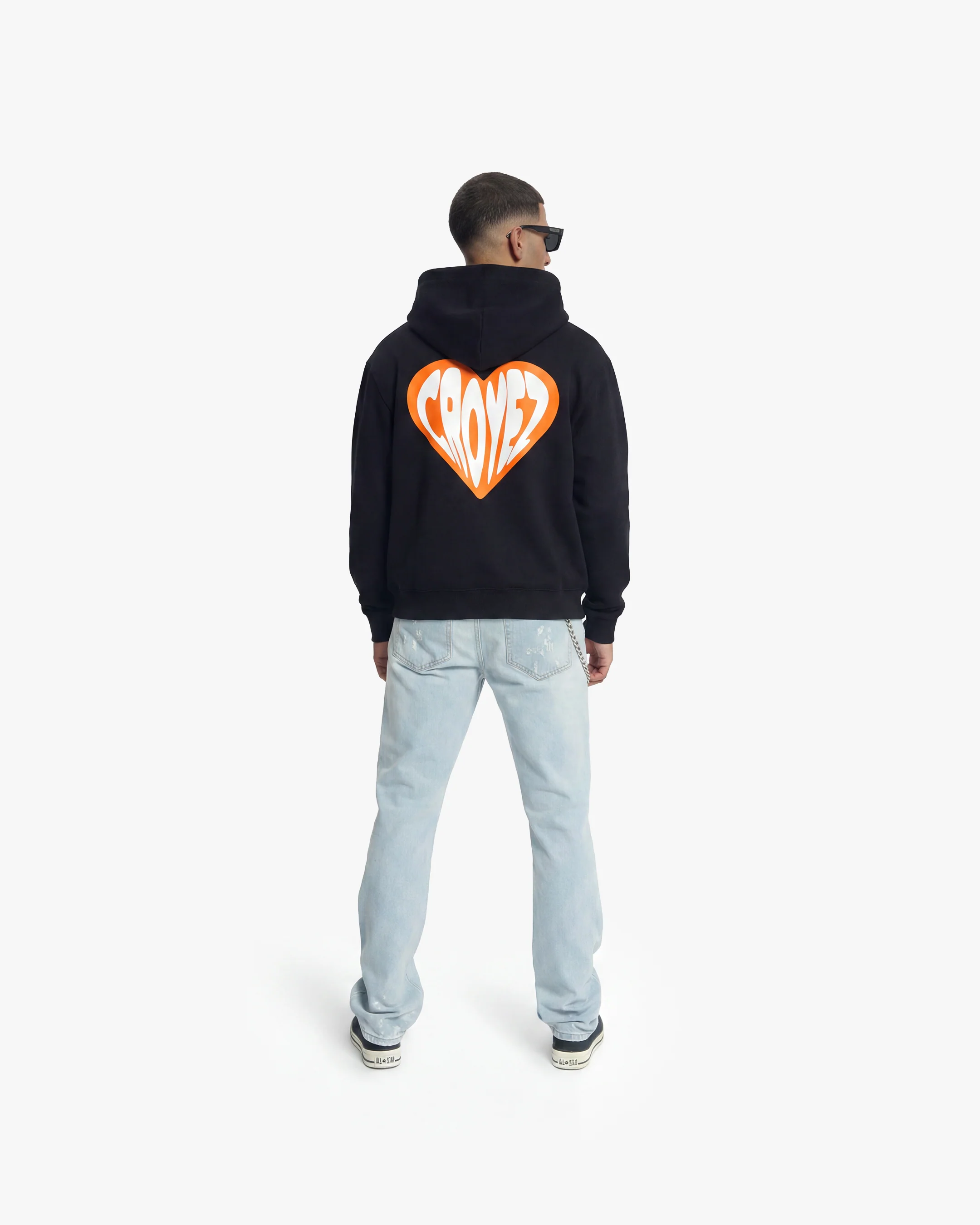 Croyez Puffed Heart Zip Hoodie | Black/Orange - Image 6