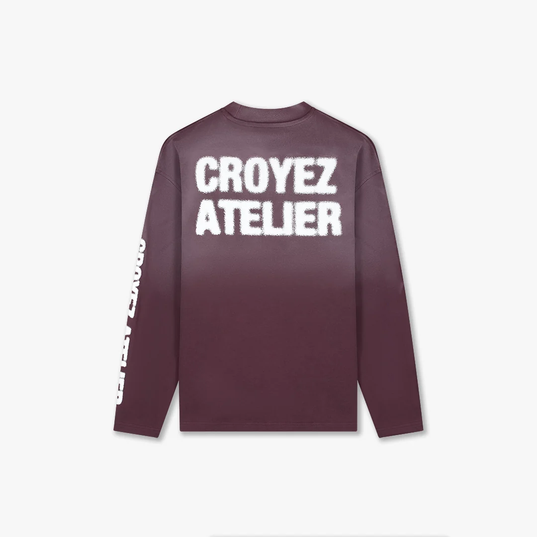 Croyez Sprayed Atelier Longsleeve T-Shirt | Burgundy - Image 2