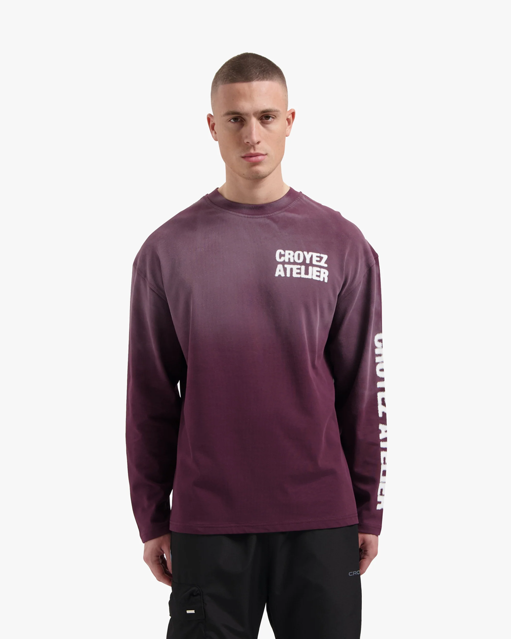 Croyez Sprayed Atelier Longsleeve T-Shirt | Burgundy - Image 3