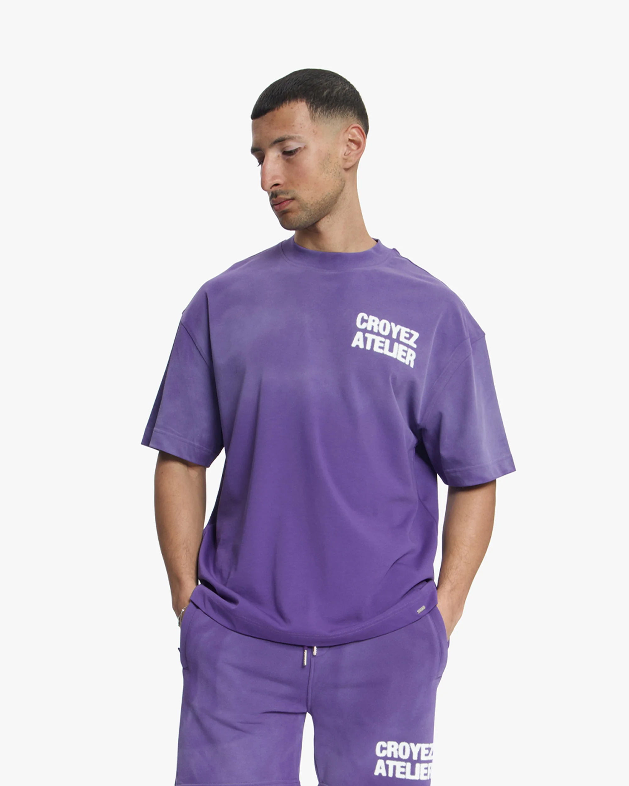 Croyez Sprayed Atelier T-Shirt | Dark Purple - Image 3