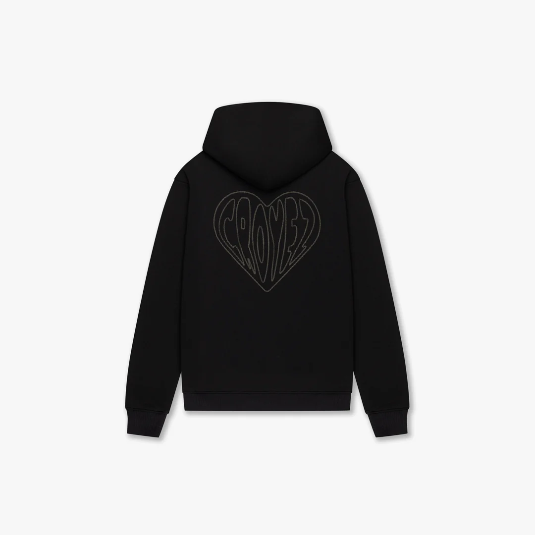 CROYEZ STITCHED HEART HOODIE | BLACK - Image 2