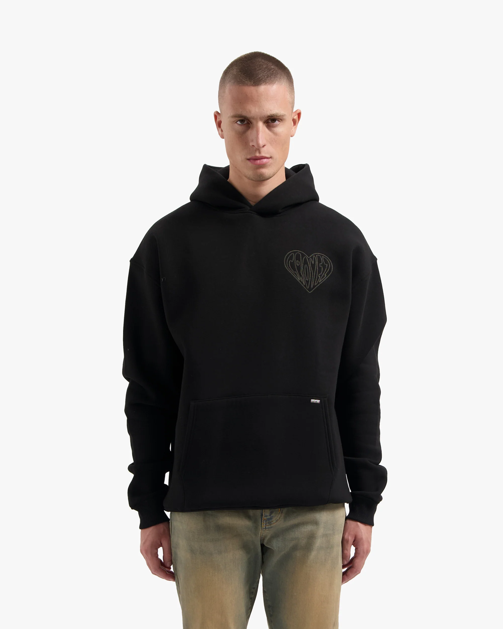 CROYEZ STITCHED HEART HOODIE | BLACK - Image 3
