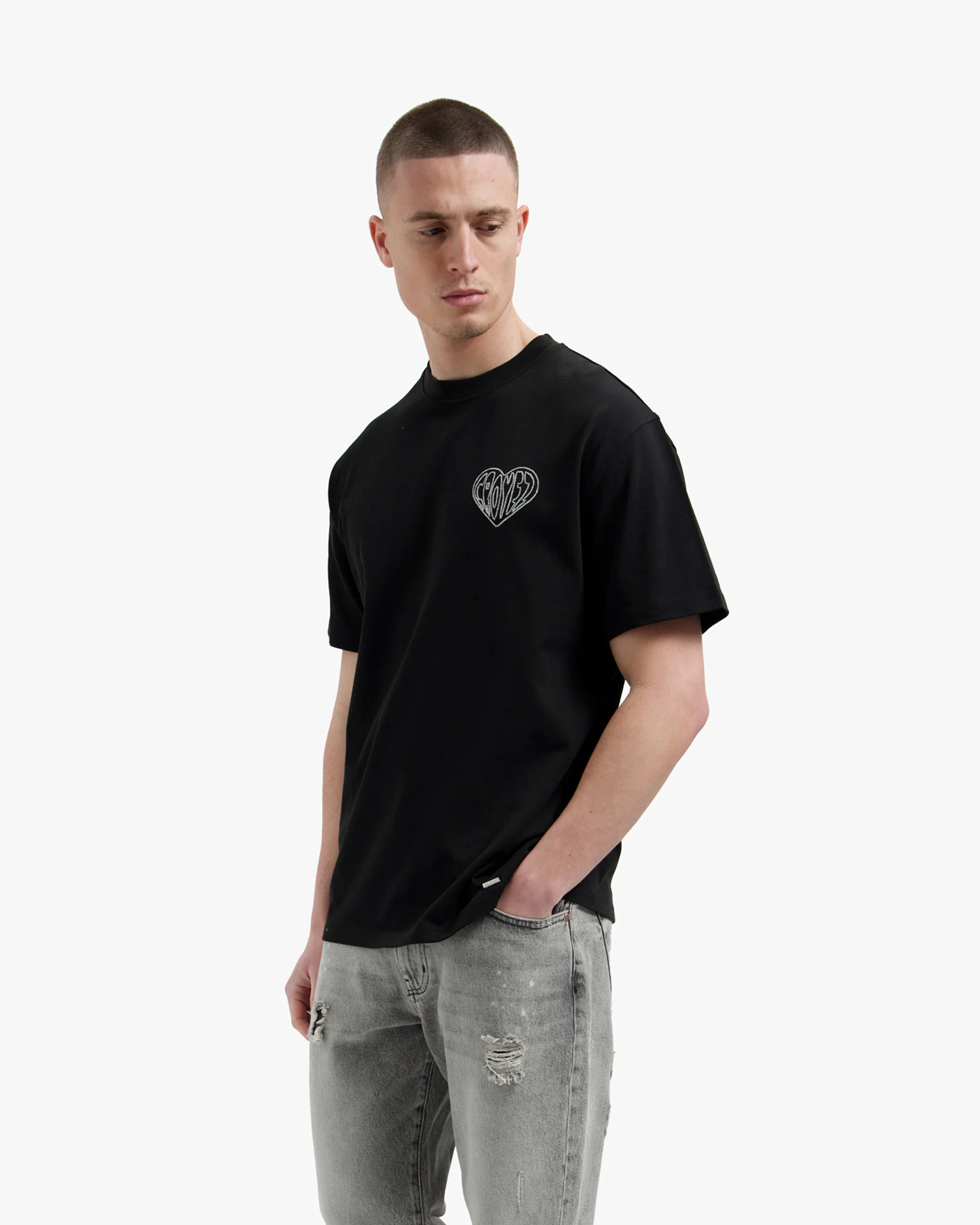 Croyez Stitched Heart T-Shirt | Vintage Black - Image 3
