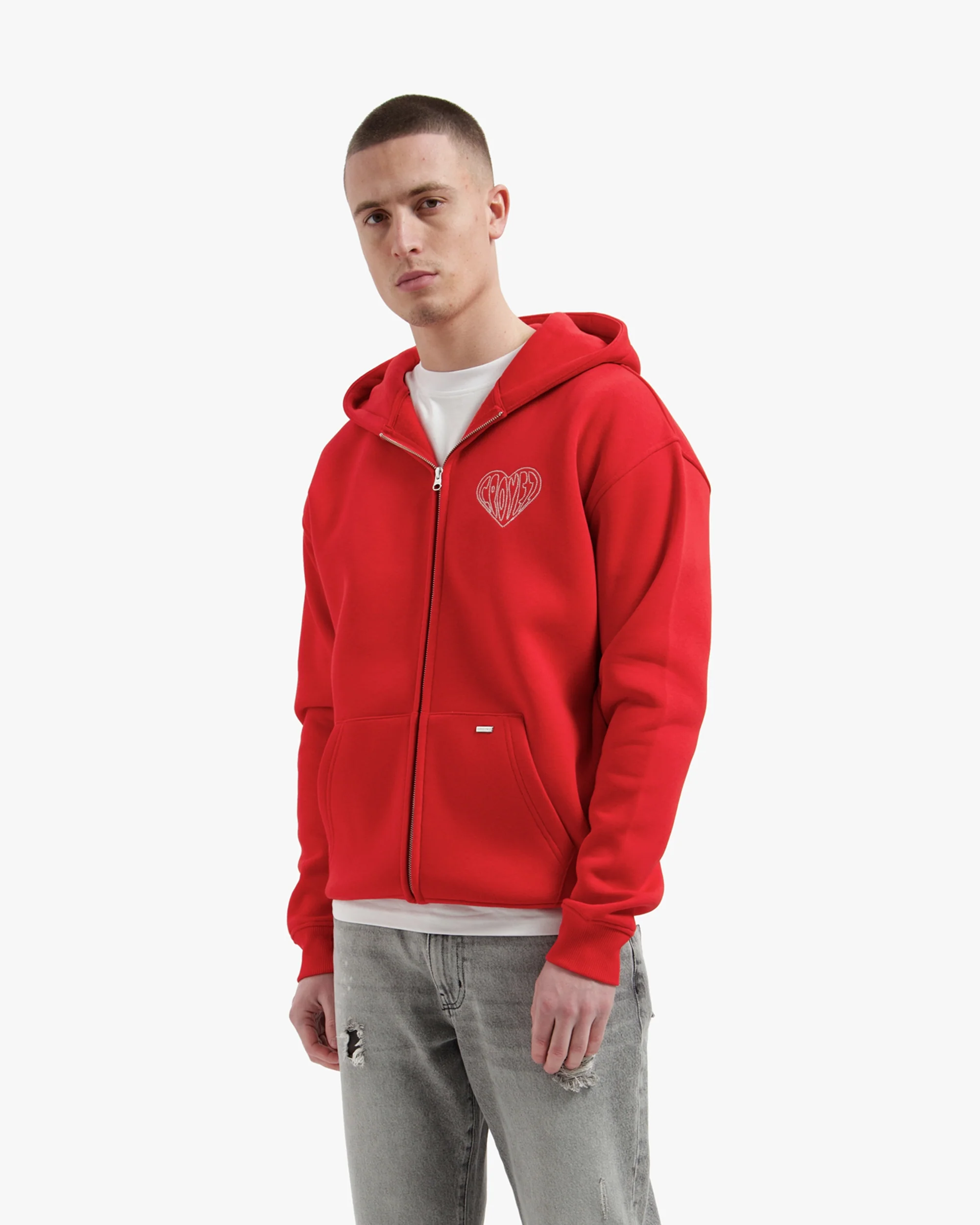 Croyez Stitched Heart Zip Hoodie | Red - Image 3