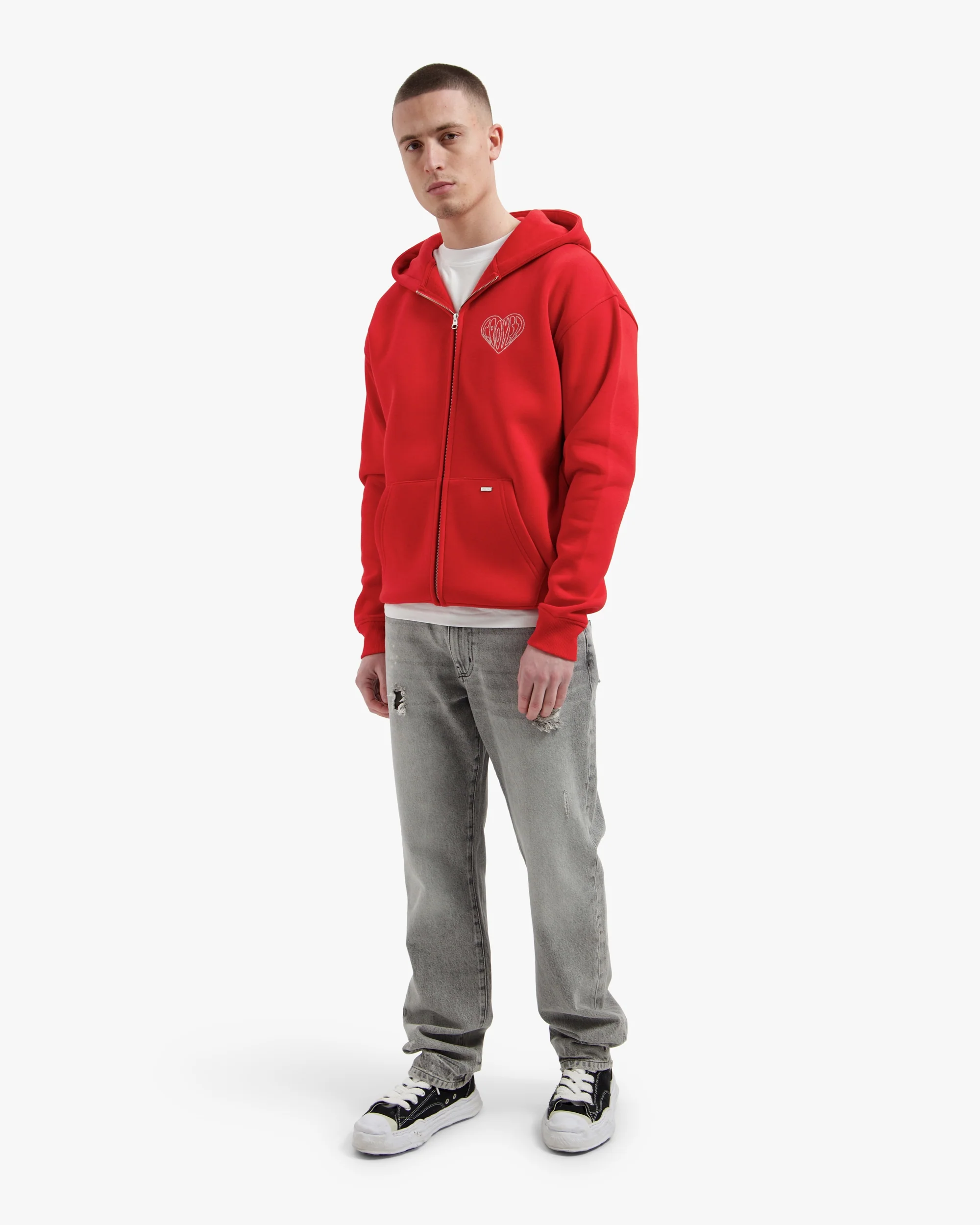 Croyez Stitched Heart Zip Hoodie | Red - Image 5