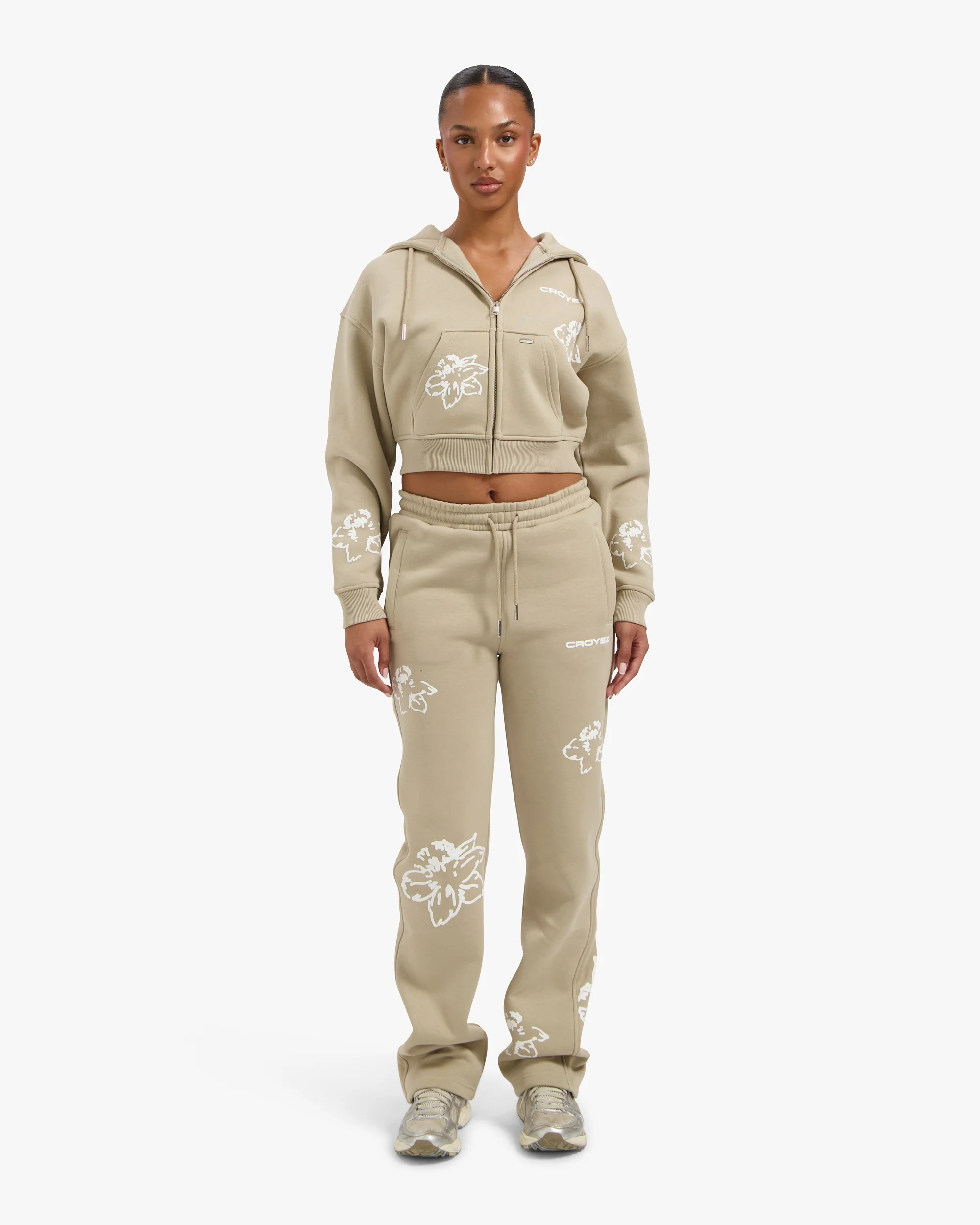 Croyez Women Initial Flower Tracksuit | Sand - Image 3
